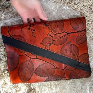 CL Whiting Leaf Leather Clutch Two Flaps